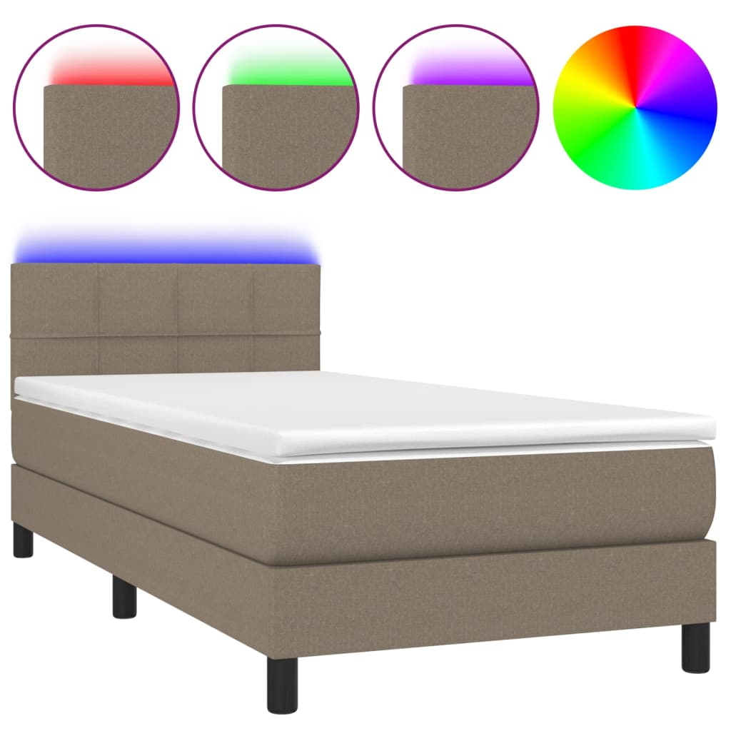 vidaXL Letto a Molle con Materasso e LED Tortora 80x200 cm in Tessuto