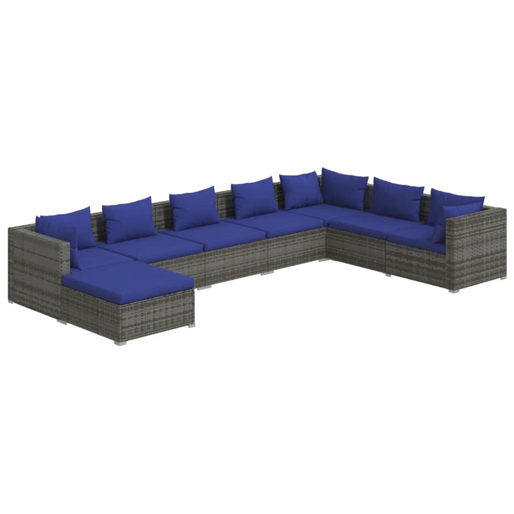 vidaXL Set Divani da Giardino 8 pz con Cuscini in Polyrattan Grigio