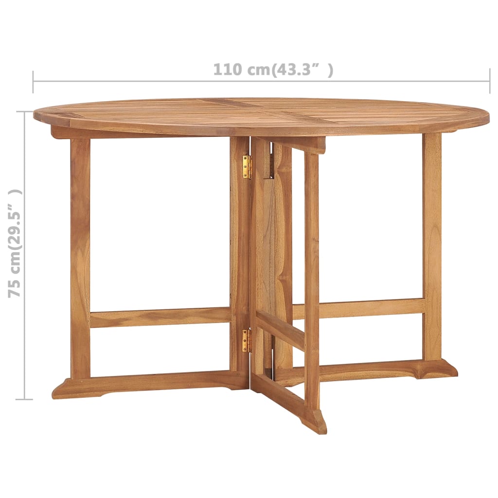 vidaXL Tavolo da Giardino Pieghevole Ø110x75 cm in Massello di Teak