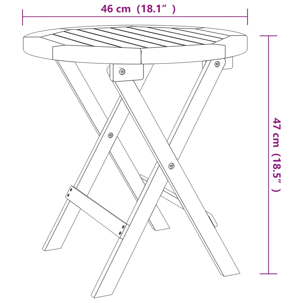 vidaXL Tavolo da Giardino Pieghevole Bianco Ø 46 cm Massello di Acacia