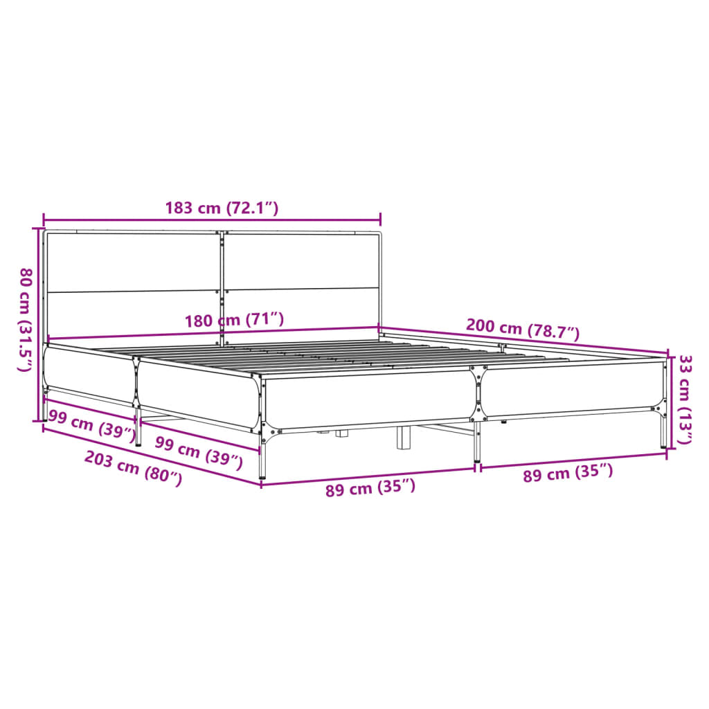 vidaXL Giroletto Grigio Sonoma 180x200 cm in Legno Multistrato Metallo