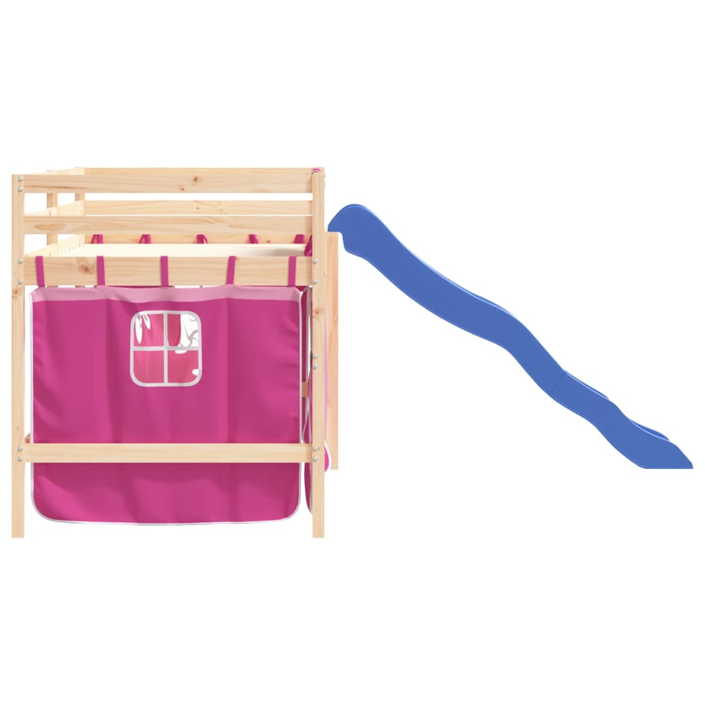 vidaXL Letto a Soppalco con Tende Bambini Rosa 80x200 cm Massello Pino