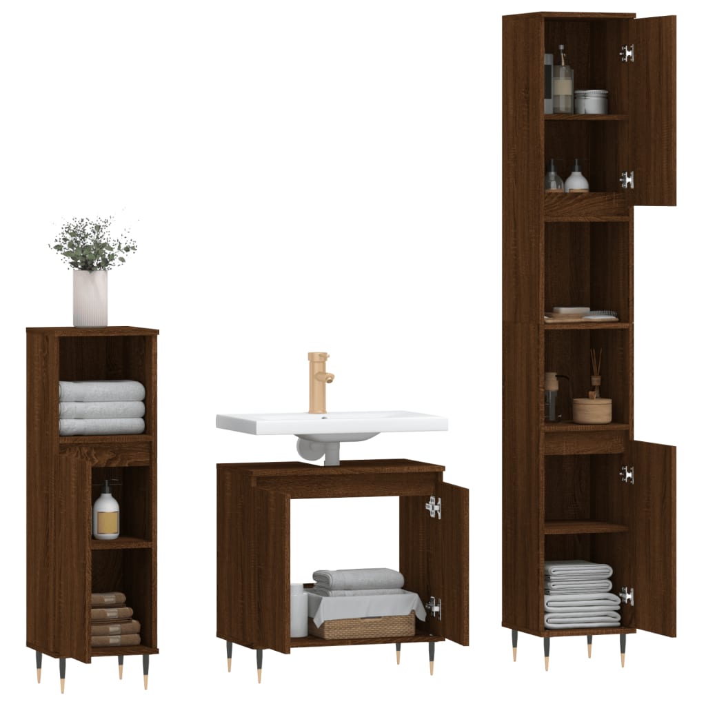 vidaXL Set Mobili da Bagno 3 pz Rovere Marrone in Legno Multistrato