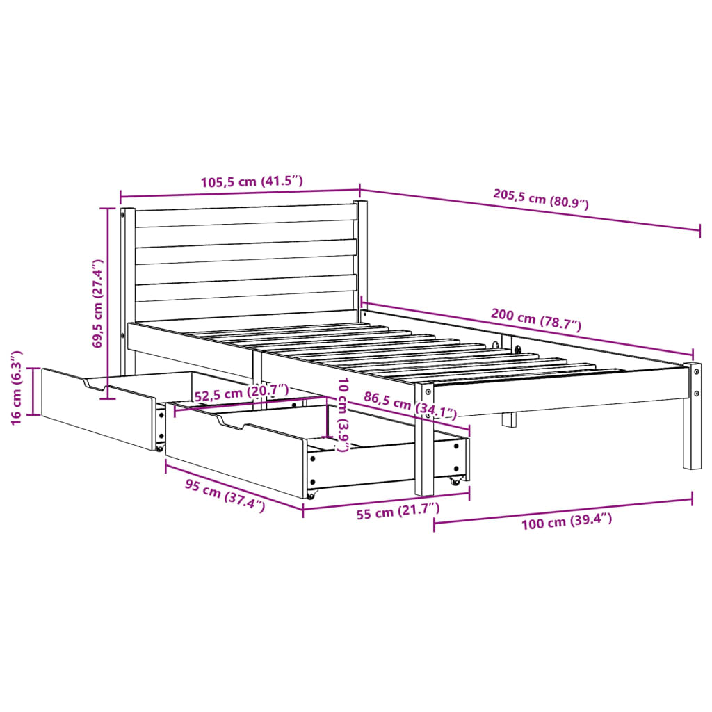 vidaXL Giroletto senza Materasso Bianco 100x200 cm Legno Massello Pino