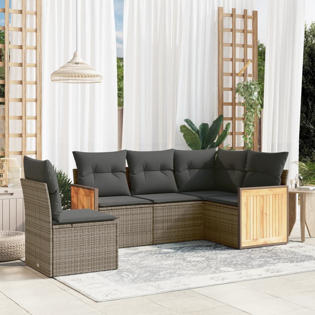 vidaXL Set Divano da Giardino 5 pz con Cuscini Grigio in Polyrattan