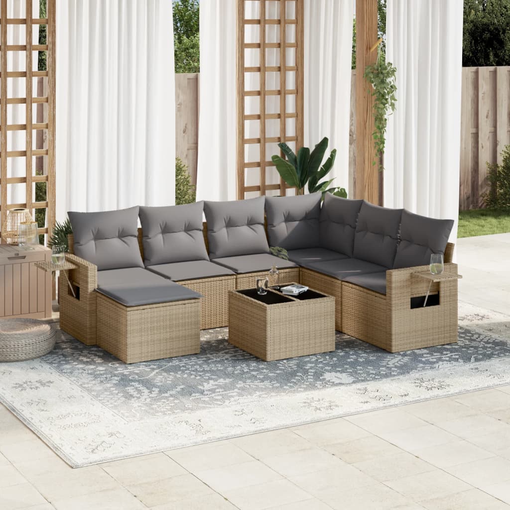 vidaXL Set Divano da Giardino 8 pz con Cuscini Beige in Polyrattan