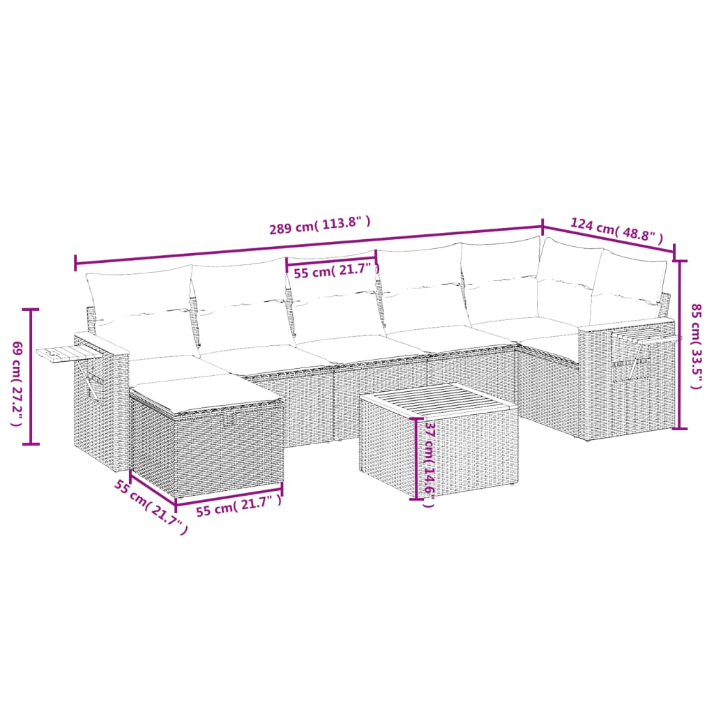 vidaXL Set Divano da Giardino 8 pz con Cuscini Grigio in Polyrattan