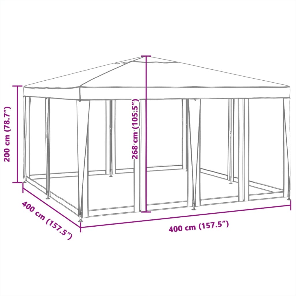 vidaXL Tenda per Feste con 8 Pareti Laterali in Rete Bianco 4x4 m HDPE