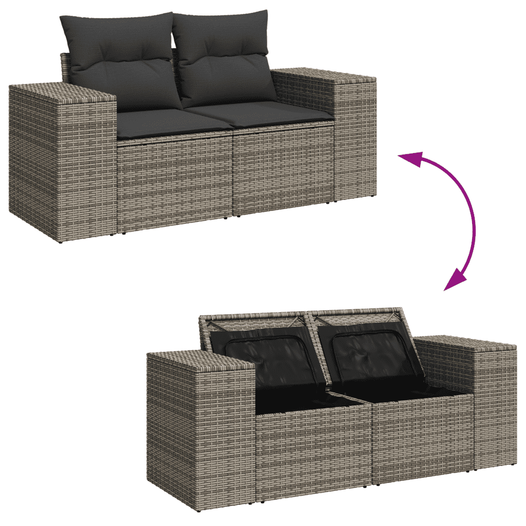 vidaXL Set Divano da Giardino 9 pz con Cuscini Grigio in Polyrattan