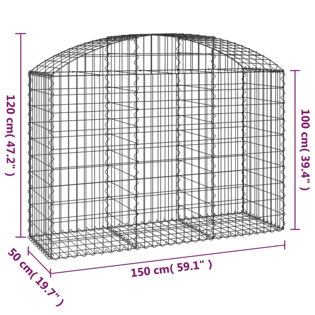 vidaXL Cesto Gabbione ad Arco 150x50x100/120 cm Ferro Zincato