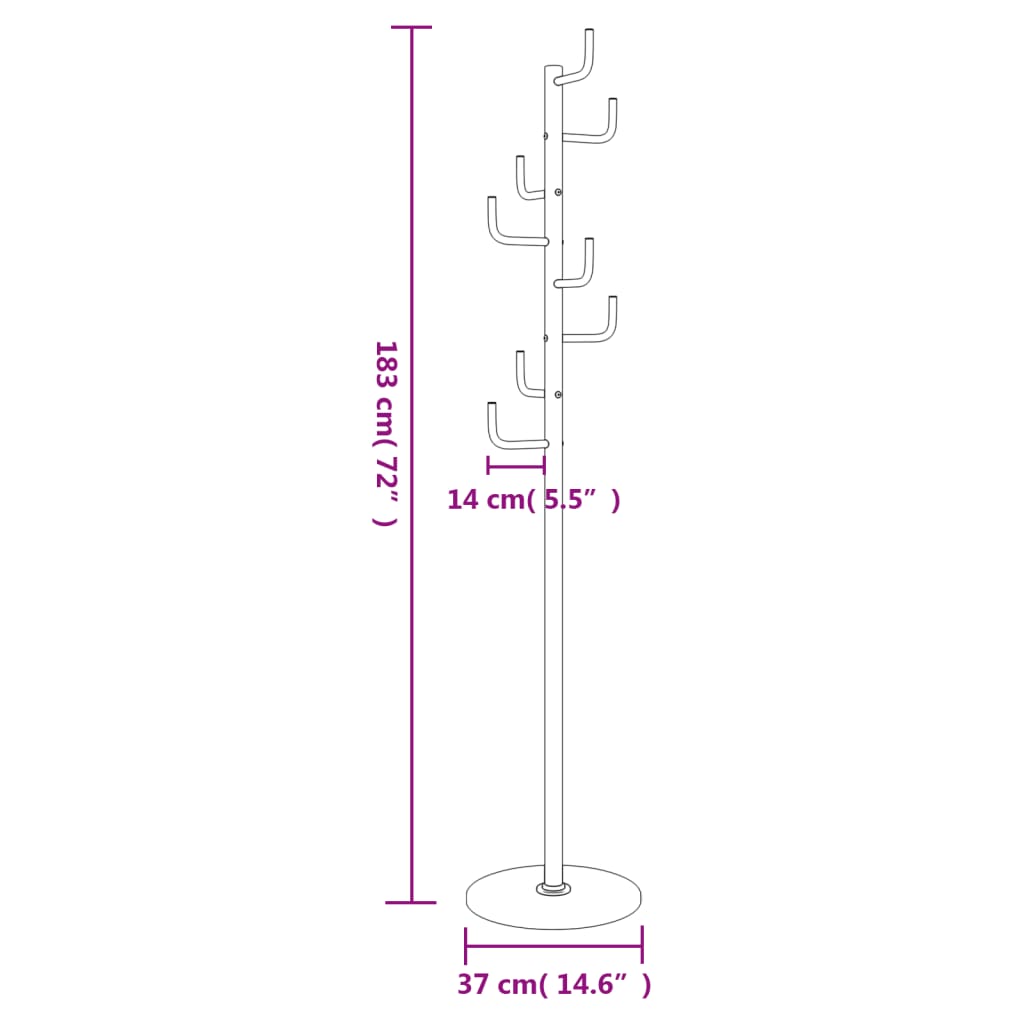 vidaXL Appendiabiti Bianco 183 cm in Ferro Verniciato a Polvere