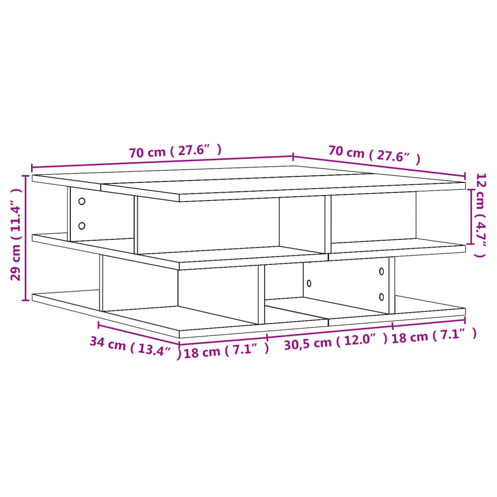 vidaXL Tavolino da Salotto Bianco 70x70x29 cm in Legno Multistrato