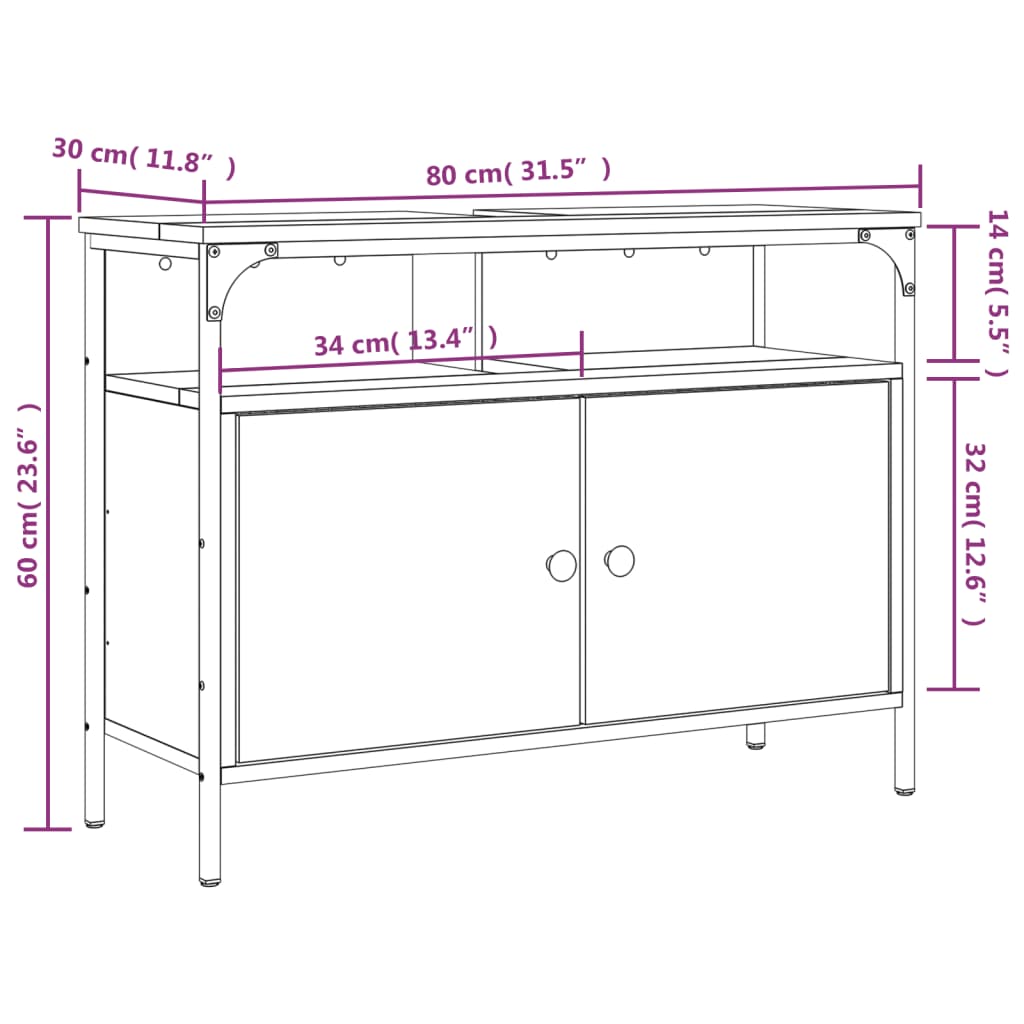 vidaXL Mobile Lavabo Bagno Grigio Sonoma 80x30x60 cm Legno Multistrato