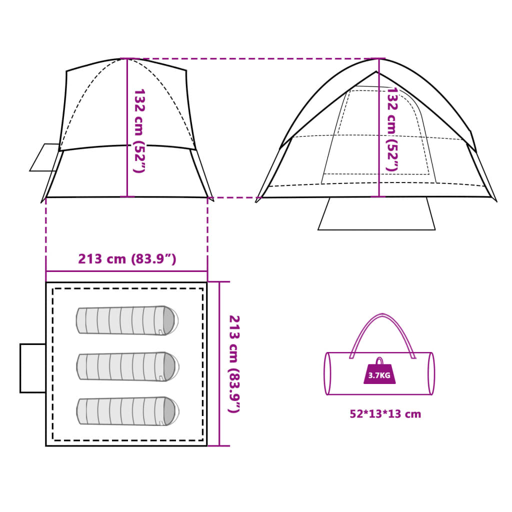 vidaXL Tenda da Campeggio a Cupola per 3 Persone Blu Impermeabile