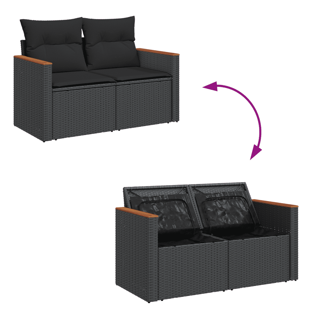 vidaXL Set Divani da Giardino 10pz con Cuscini in Polyrattan Nero