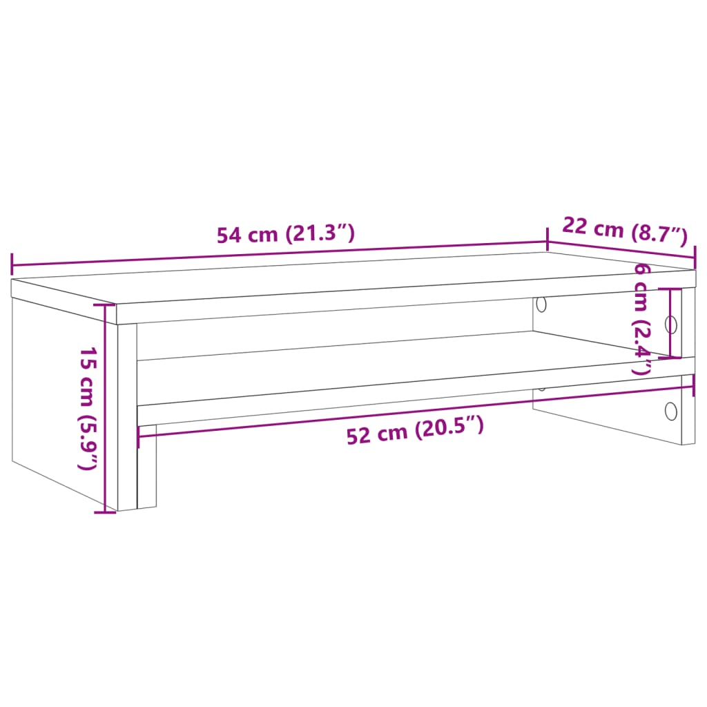 vidaXL Supporto per Monitor Rovere Artigianale 54x22x15 cm Truciolato