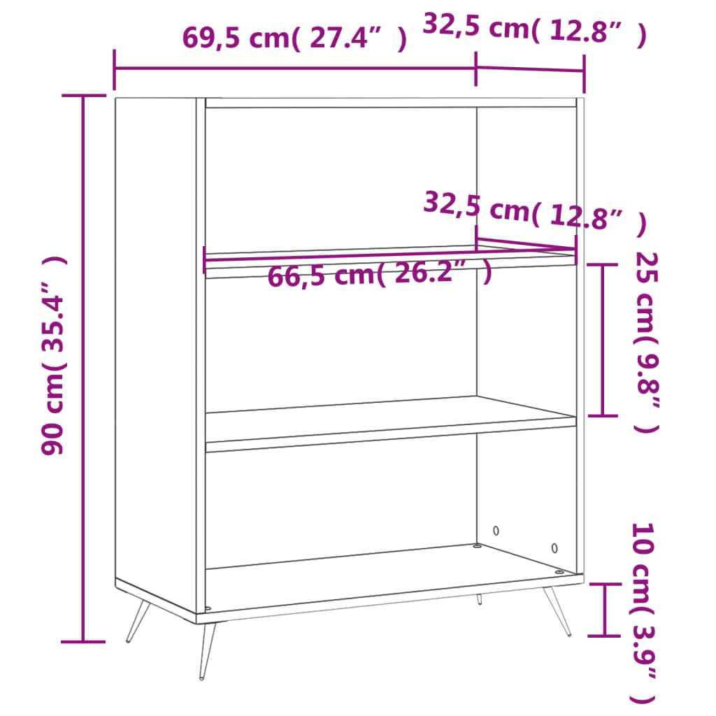 vidaXL Libreria Bianco Lucido 69,5x32,5x90 cm in Legno Multistrato