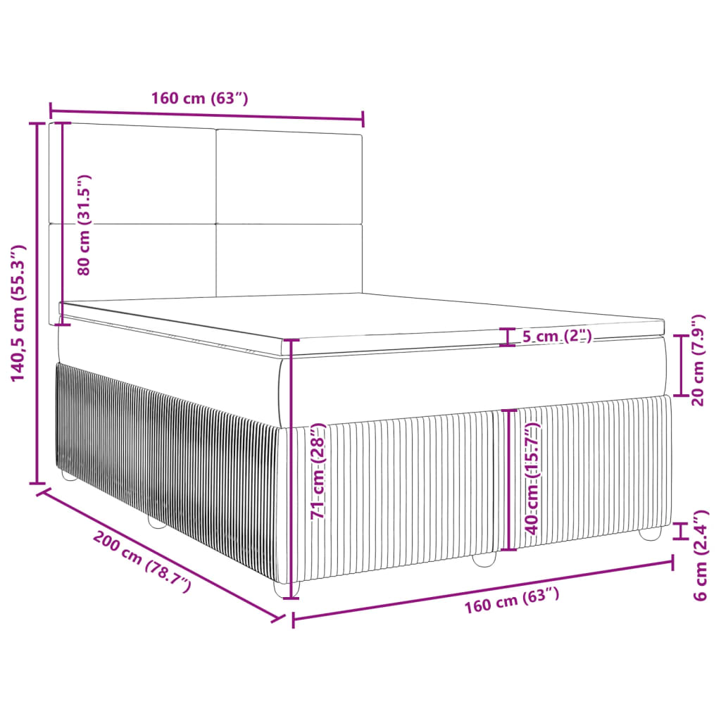 vidaXL Giroletto a Molle con Materasso Rosa 160x200 cm in Velluto