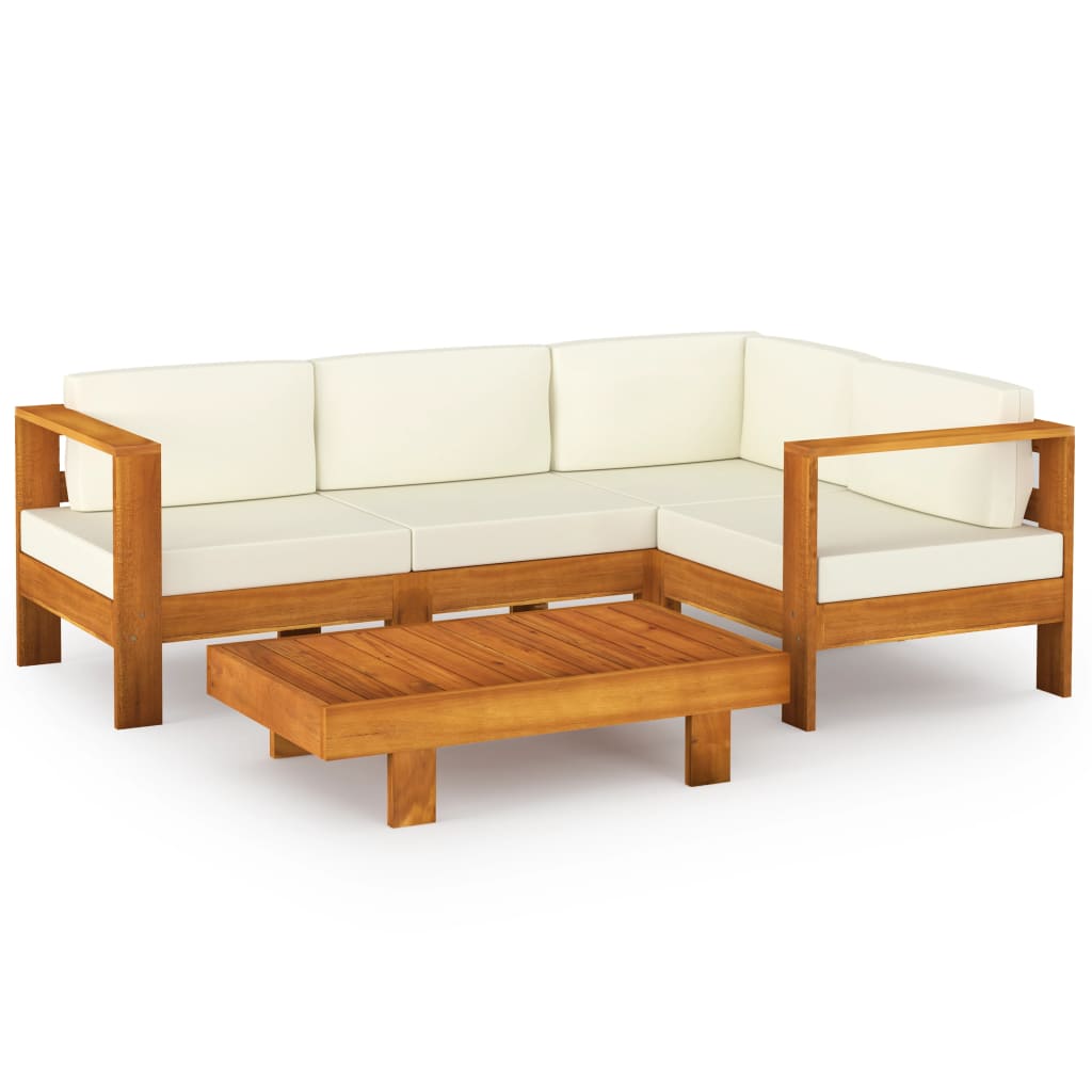 vidaXL Set Divani Giardino 5 pz Cuscini Bianco Crema in Legno d'Acacia