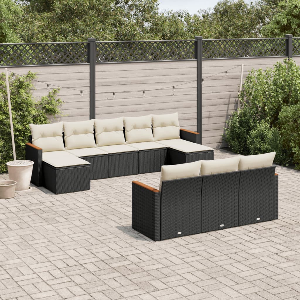 vidaXL Set Divani da Giardino 10pz con Cuscini in Polyrattan Nero