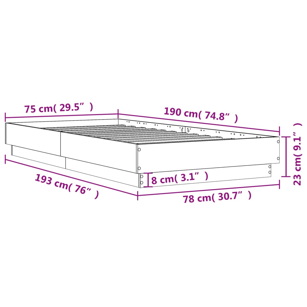 vidaXL Giroletto Bianco 75x190 cm in Legno Multistrato