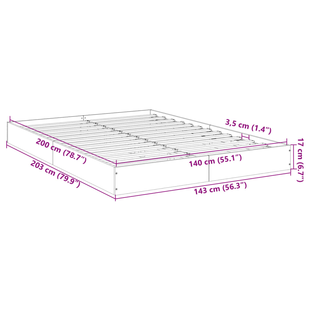 vidaXL Giroletto senza Materasso Rovere Fumo 140x200 cm in Truciolato