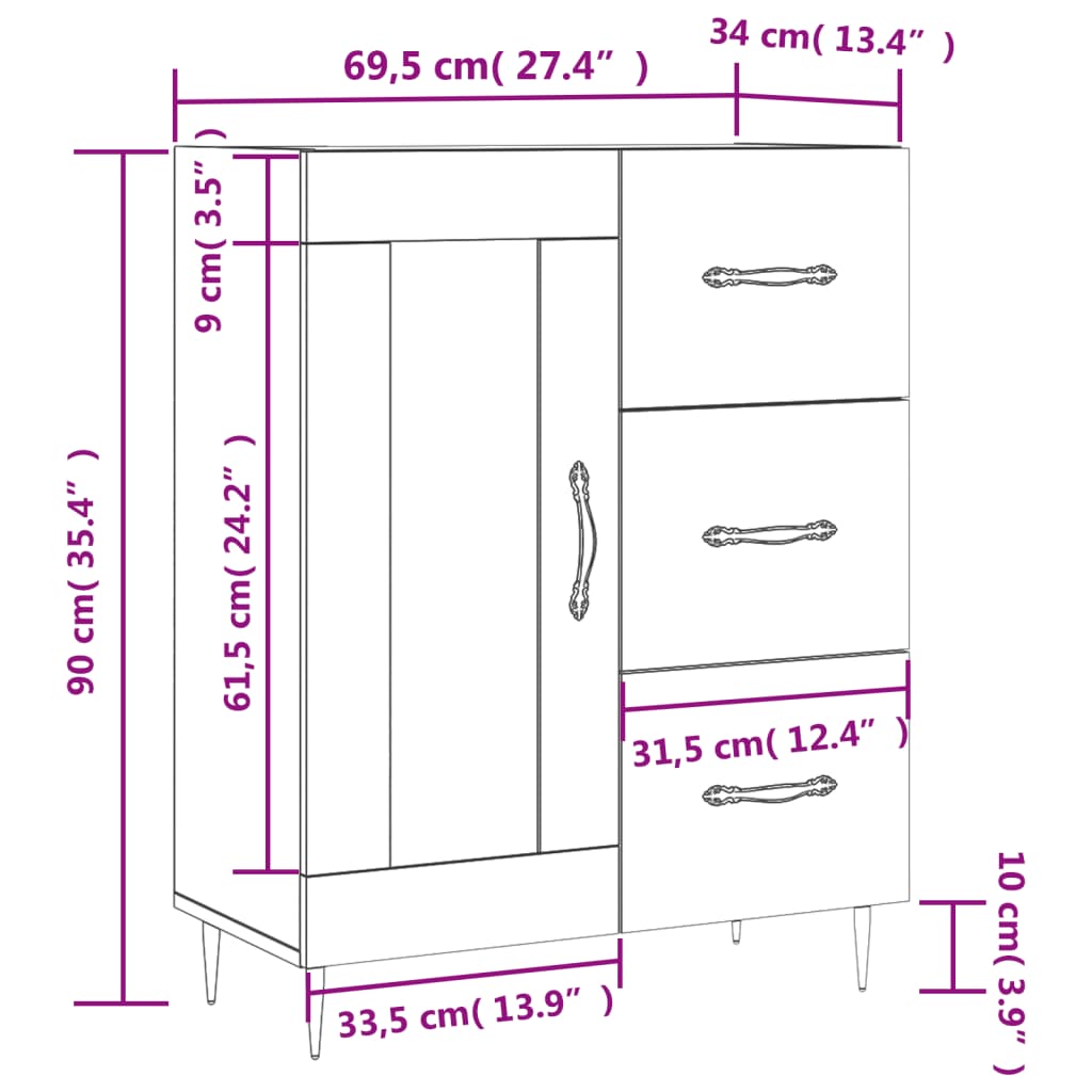 vidaXL Credenza Rovere Sonoma 69,5x34x90 cm in Legno Multistrato