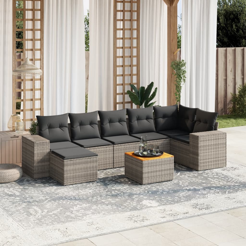 vidaXL Set Divano da Giardino 8 pz con Cuscini Grigio in Polyrattan