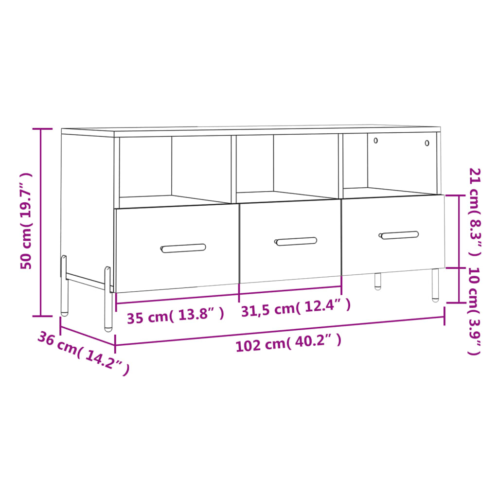 vidaXL Mobile Porta TV Bianco 102x36x50 cm in Legno Multistrato