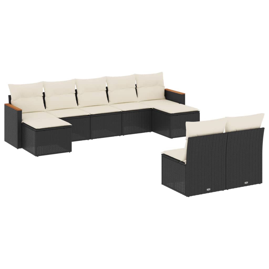 vidaXL Set Divani da Giardino 9 pz con Cuscini Nero in Polyrattan