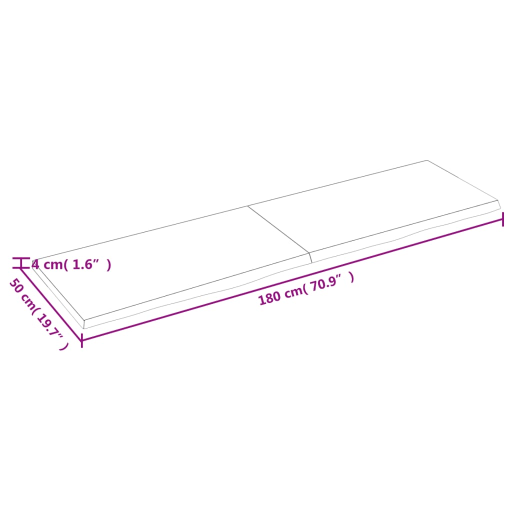 vidaXL Piano Bagno 180x50x(2-4) cm in Legno Massello Non Trattato