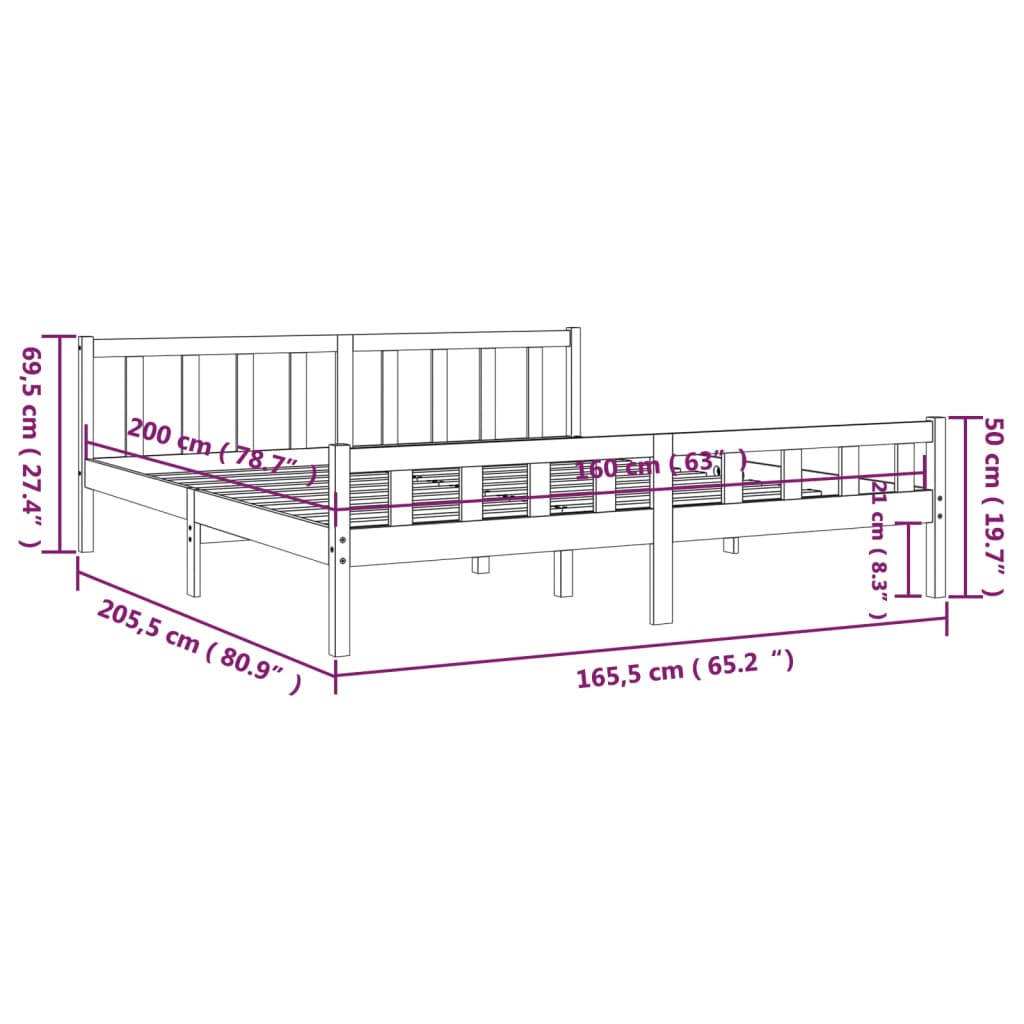 vidaXL Giroletto Bianco in Legno Massello 160x200 cm