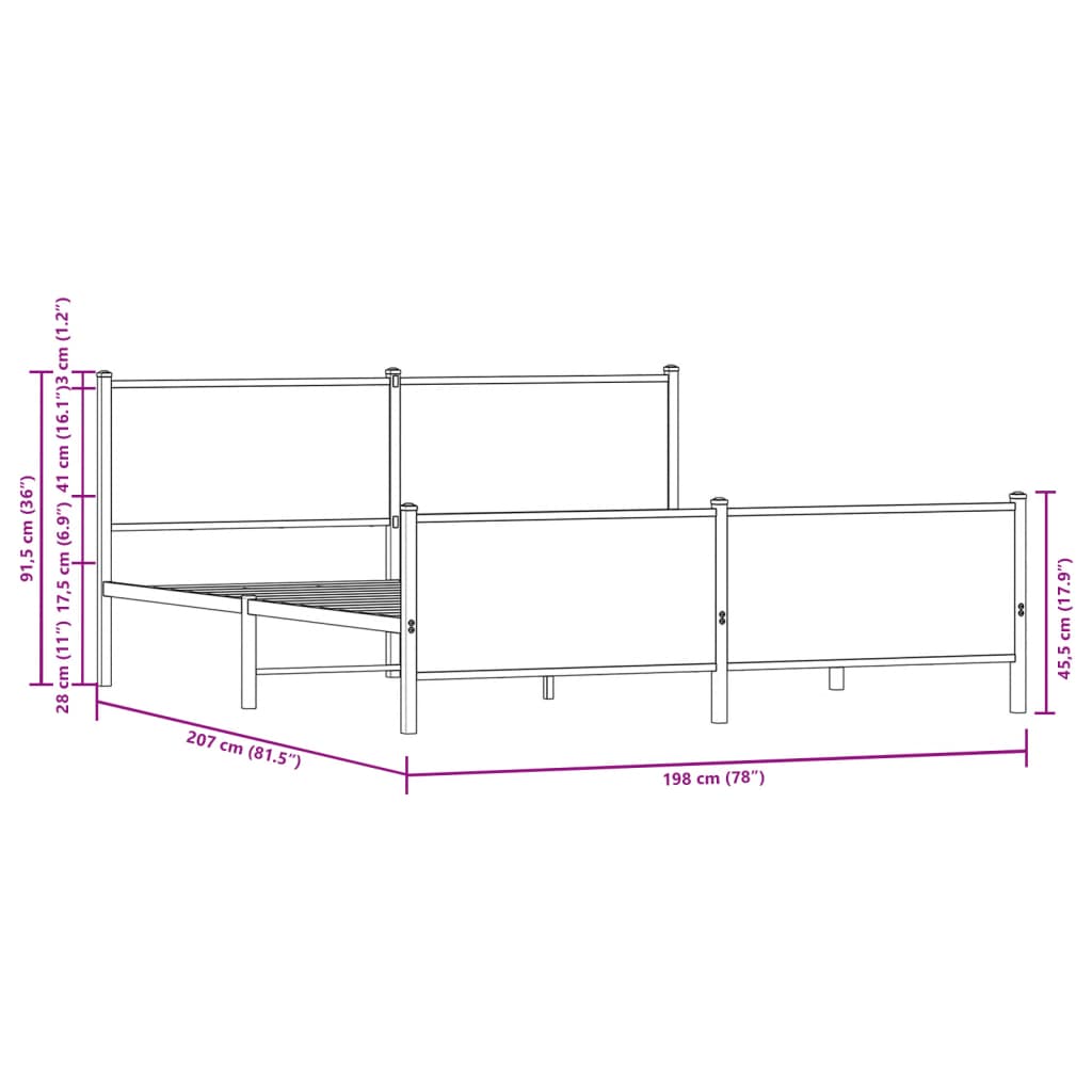 vidaXL Giroletto senza Materaso in Metallo Rovere Sonoma 193x203 cm