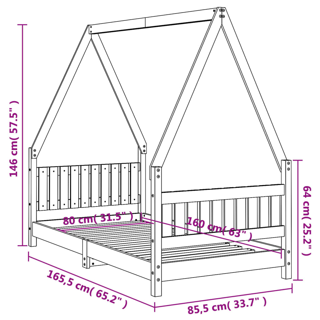 vidaXL Giroletto per Bambini Bianco 80x160cm in Legno Massello di Pino