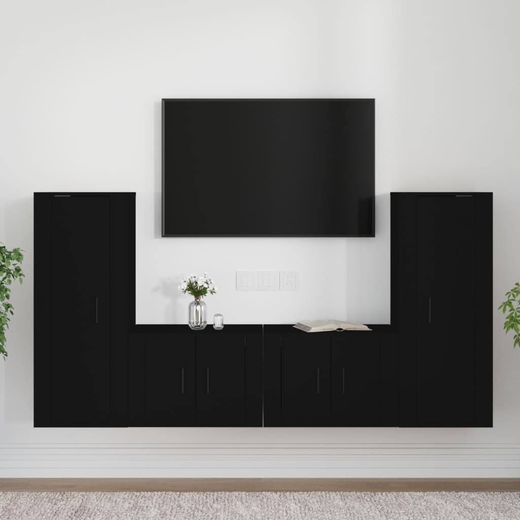 vidaXL Set Mobili Porta TV 4 pz Nero in Legno Multistrato