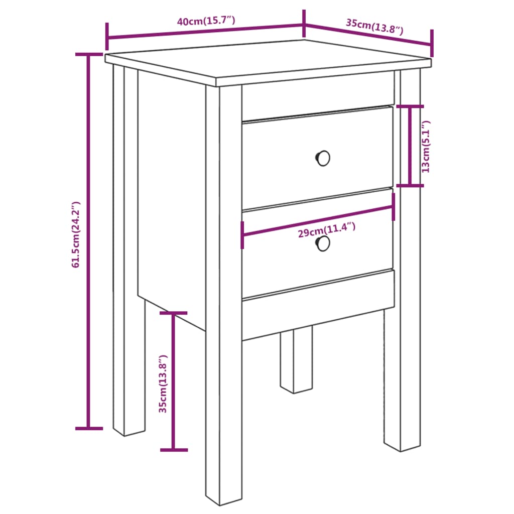 vidaXL Comodino 40x35x61,5 cm in Legno Massello di Pino