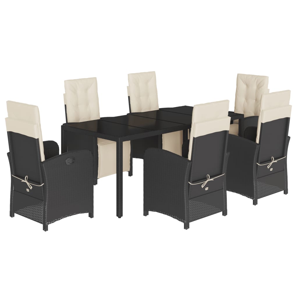 vidaXL Set da Pranzo da Giardino 7 pz Nero con Cuscini in Polyrattan