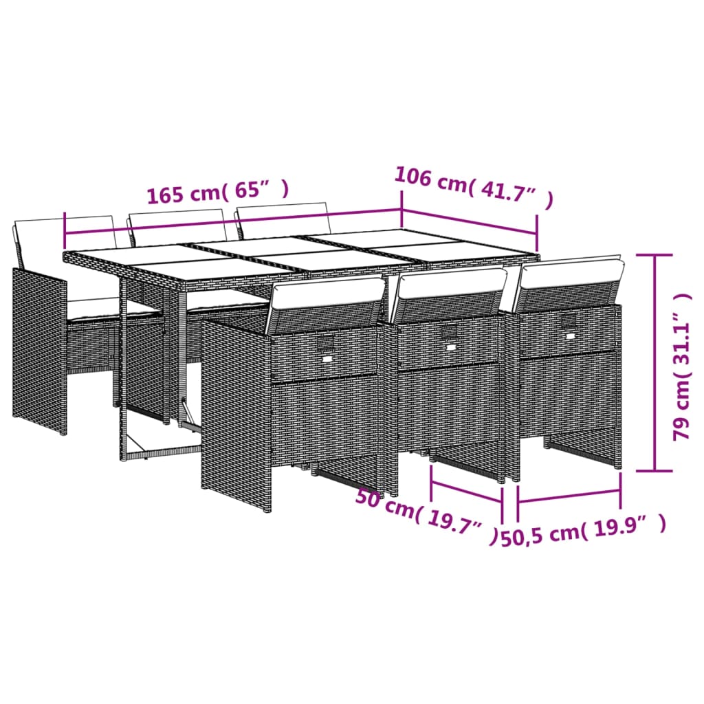 vidaXL Set da Pranzo da Giardino 7 pz Cuscini Polyrattan Grigio Chiaro