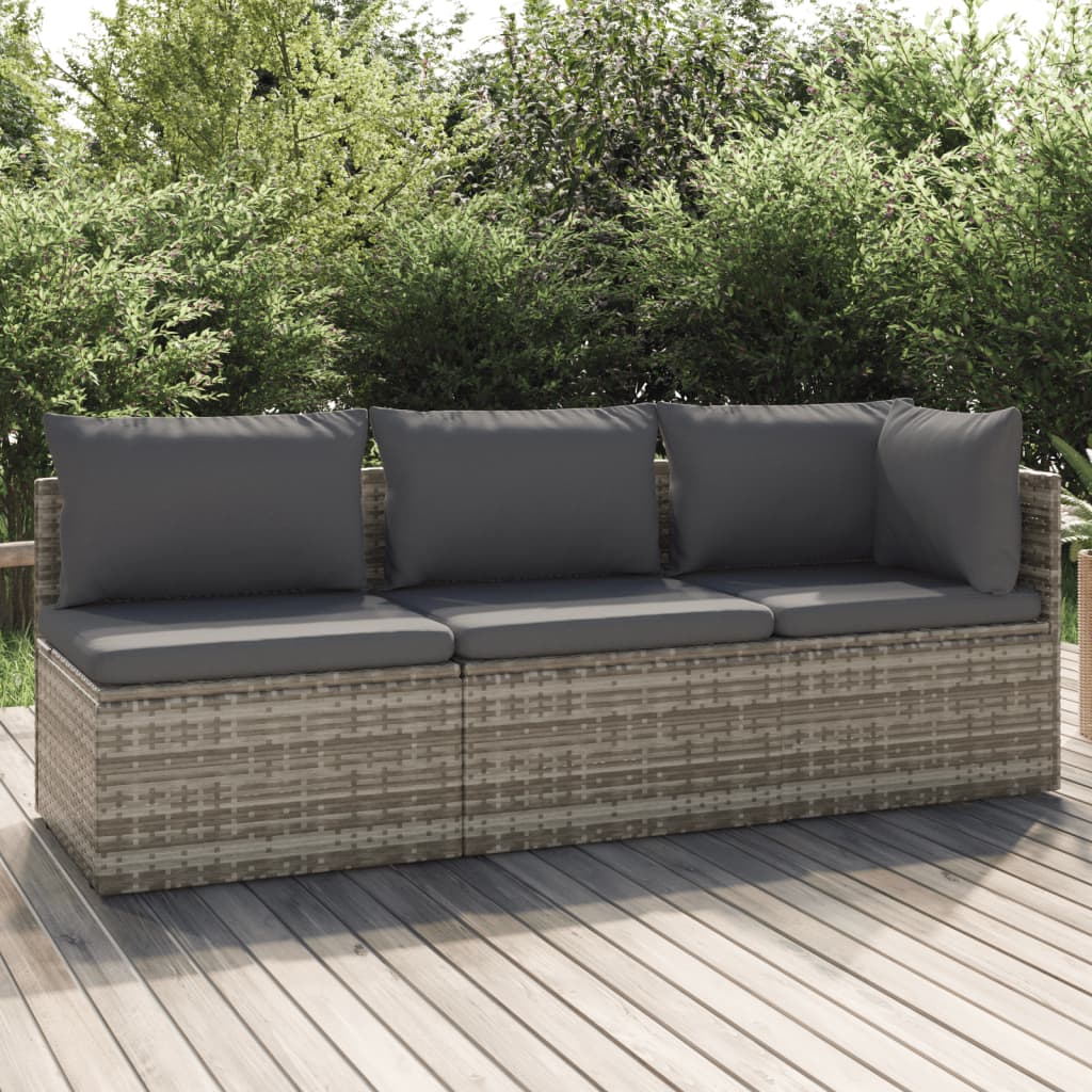 vidaXL Set Divani da Giardino 3 pz con Cuscini in Polyrattan Grigio