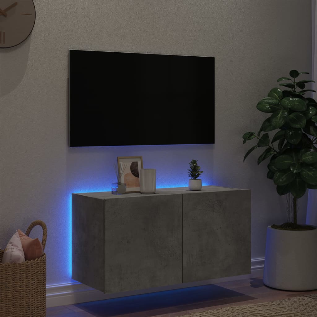 vidaXL Mobile TV a Parete con Luci LED Grigio Cemento 80x35x41 cm
