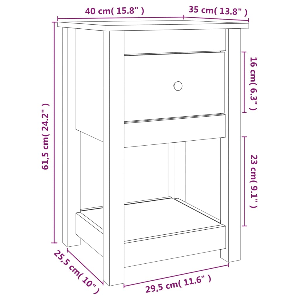 vidaXL Comodino Marrone Ambra 40x35x61,5 cm in Legno Massello di Pino