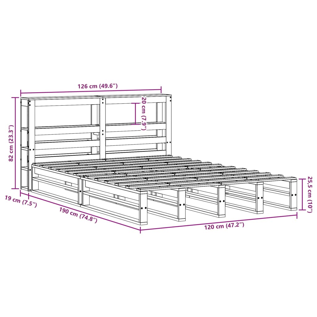 vidaXL Giroletto con Testiera Bianco 120x190 cm Legno Massello di Pino