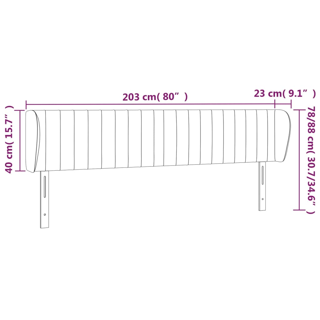 vidaXL Testiera ad Orecchio Grigio Chiaro 203x23x78/88 cm in Velluto