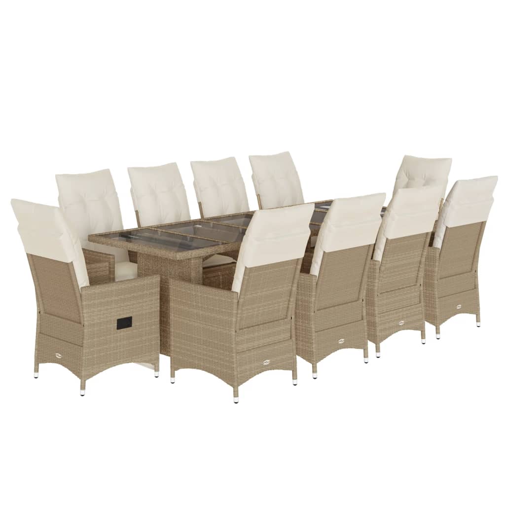 vidaXL Set Bistrò da Giardino 11 pz con Cuscini in Polyrattan Beige