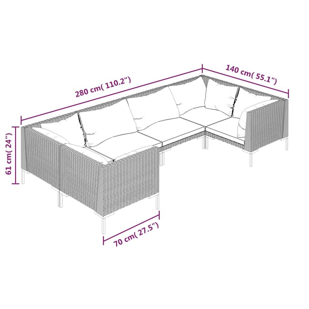 vidaXL Divani da Giardino 6 pz con Cuscini in Polyrattan Grigio Scuro