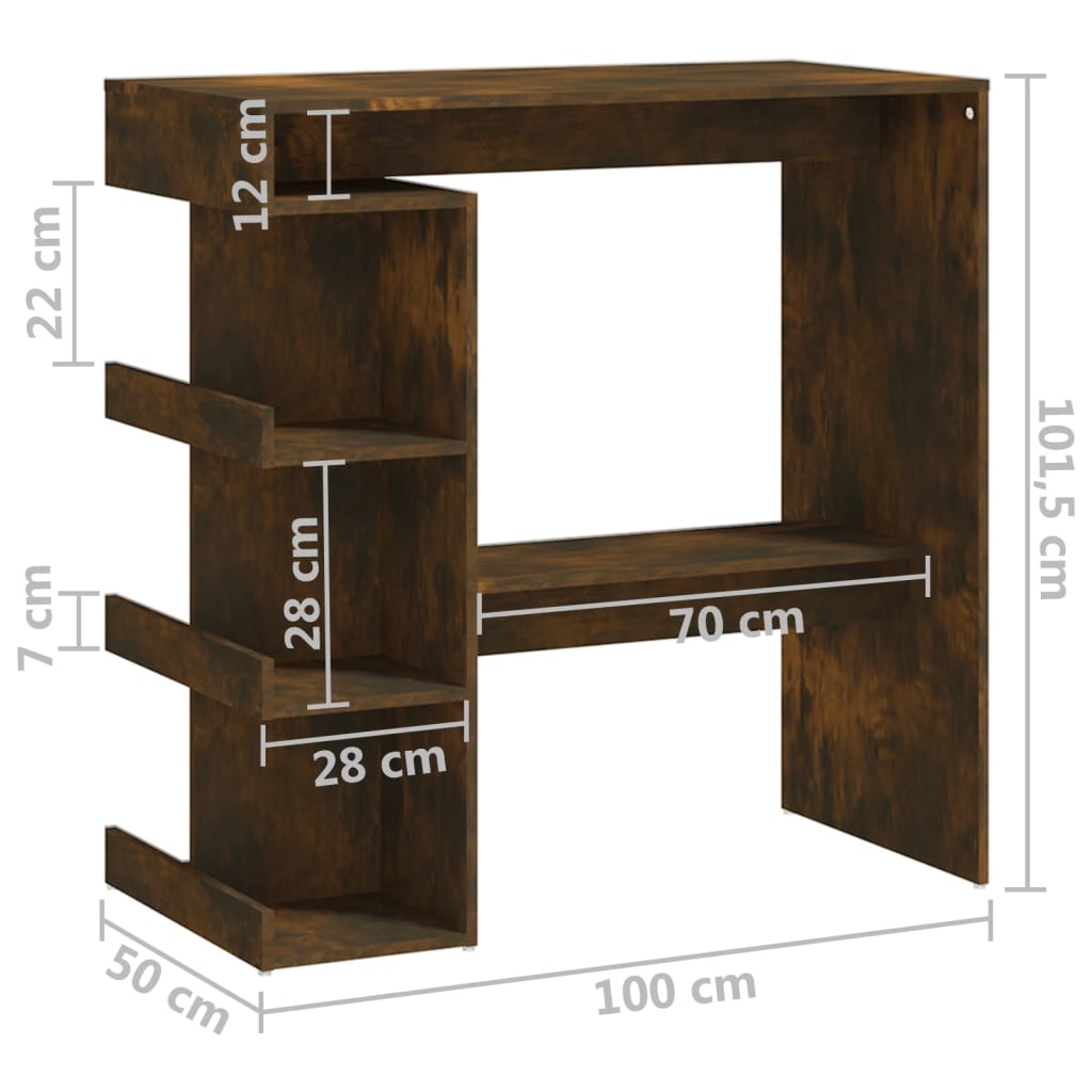 vidaXL Tavolo Bar con Ripiani Rovere Fumo 100x50x101,5cm in Truciolato