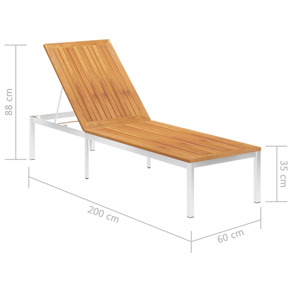 vidaXL Sdraio con Cuscino in Legno Massello di Acacia e Acciaio Inox