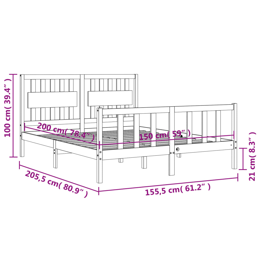 vidaXL Giroletto con Testiera Bianco King Size in Legno Massello