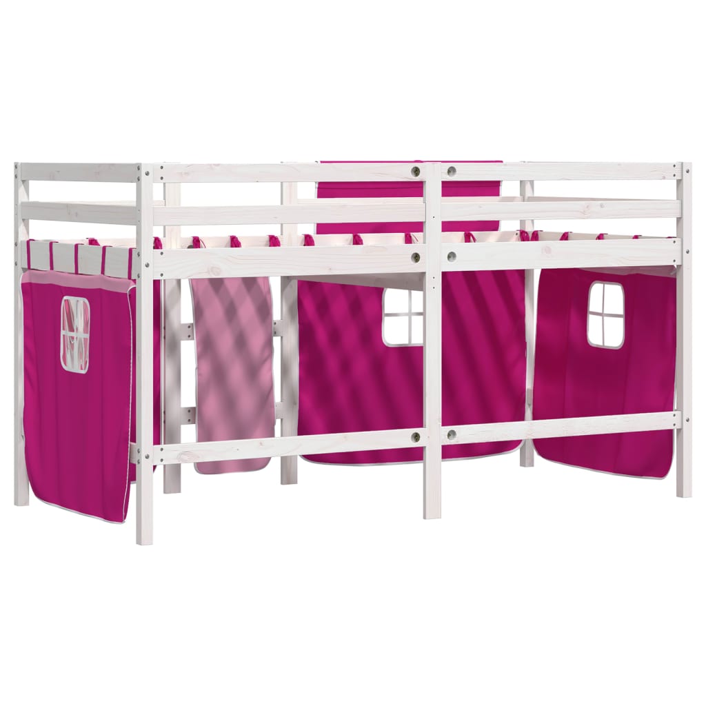 vidaXL Letto a Soppalco con Tende Bambini Rosa 80x200 cm Massello Pino