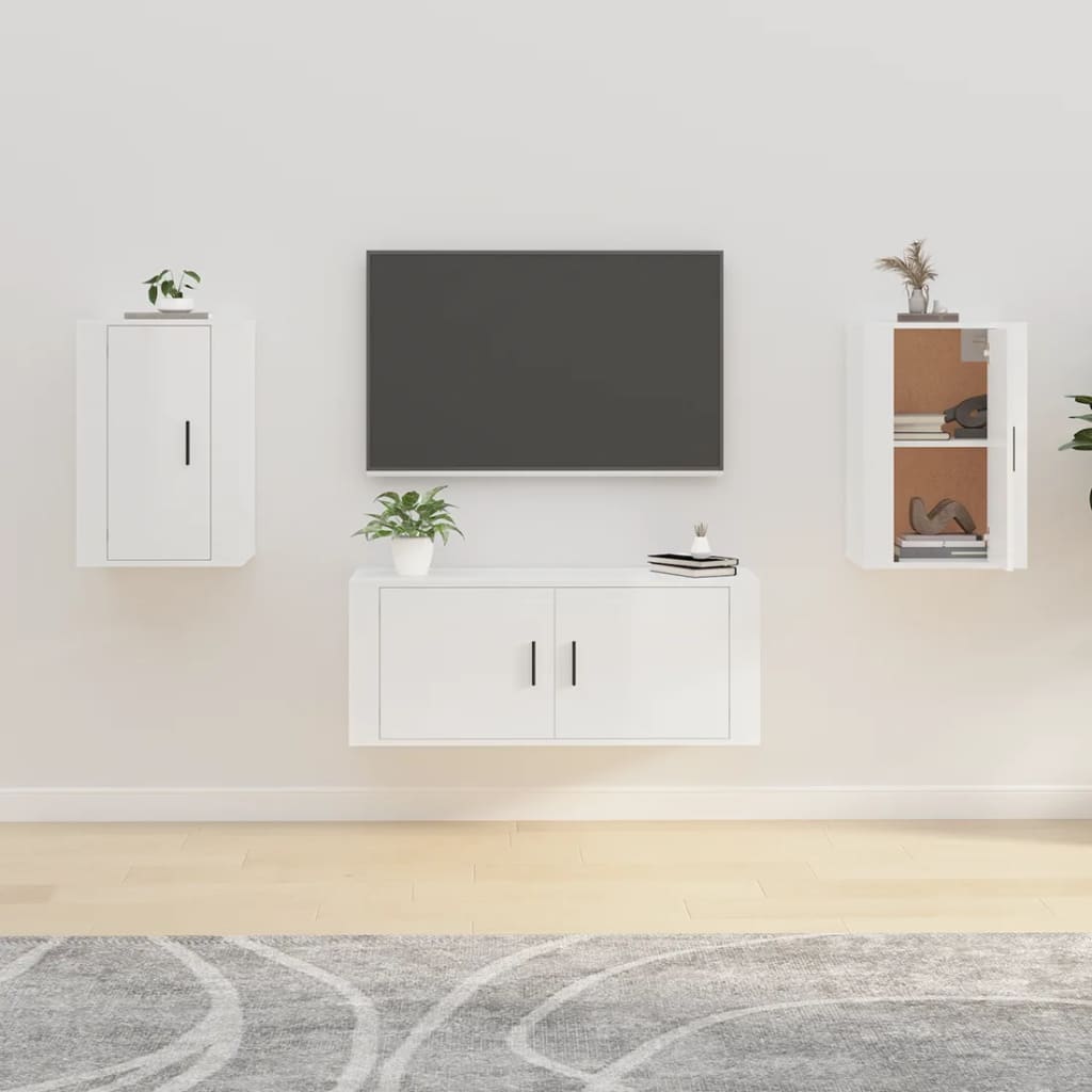 vidaXL Mobili Porta TV a Parete 2 pz Bianco Lucido 40x34,5x60 cm